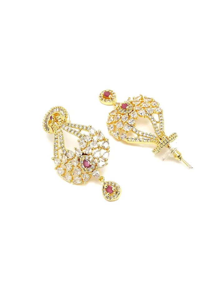 Yellow Chimes Yellow Chimes Jewellery Set for Women and Girls American Diamond Jewellery Set Gold Plated Authentic AD Necklace Set for Women Birthday Gift for girls and women Anniversary Gift for Wife Earrings