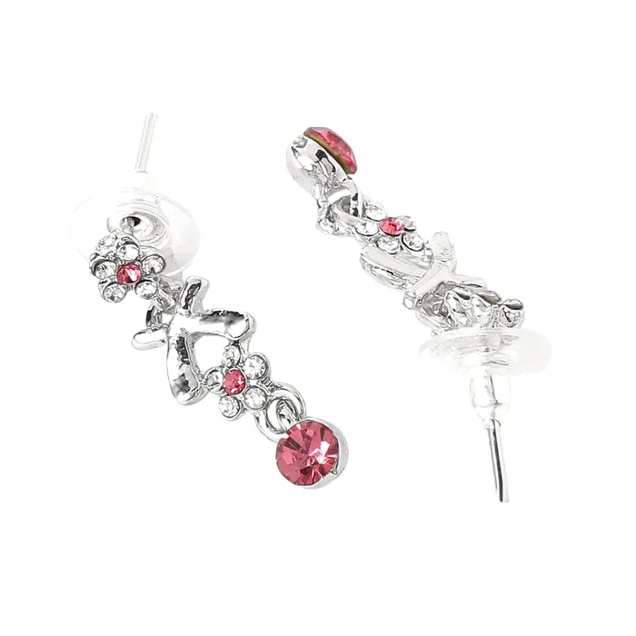 Yellow Chimes Yellow Chimes Jewellery Set for Women and Girls Crystal Jewellery Set for Women Silver Tone White and Pink Crystal Choker Necklace Set Birthday Gift For Women Valentine Gift for Girls Earrings