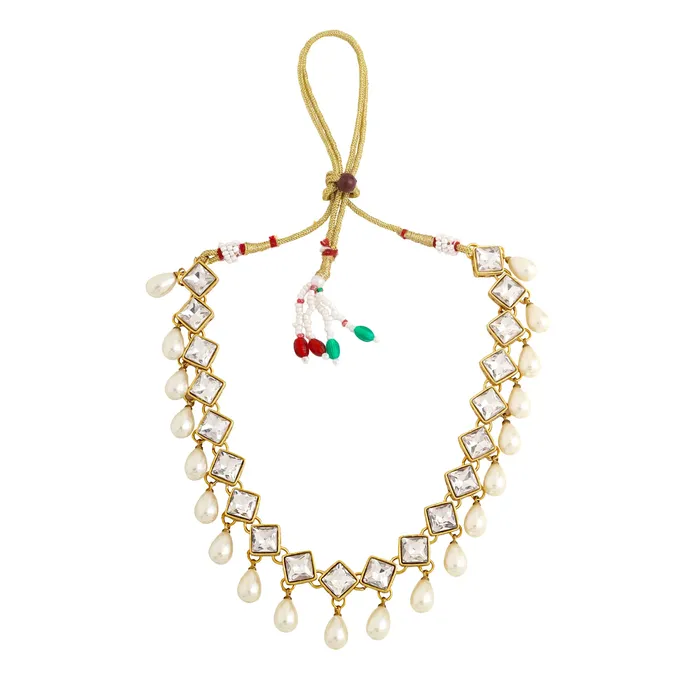 Yellow Chimes Yellow Chimes Jewellery Set for Women and Girls Kundan Necklace Set Gold Plated Kundan Studded Pearl Drop Choker Necklace Set Birthday Gift for girls and women Anniversary Gift for Wife Necklaces