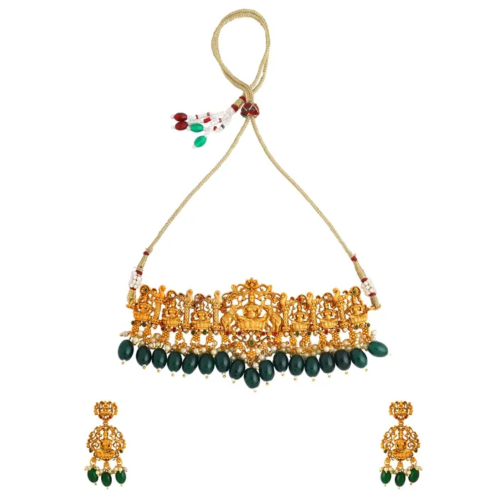 Yellow Chimes Yellow Chimes Jewellery Set for Women and Girls Temple Jewellery Set for Women Gold Plated Green Beads Drop Choker Necklace Set Birthday Gift for girls and women Anniversary Gift for Wife Necklaces