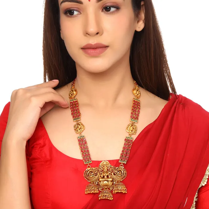 Yellow Chimes Yellow Chimes Jewellery Set for Women Gold Plated Traditional Temple Jewellery Set Antique Necklace Set with Earrings for Women and Girls Earrings