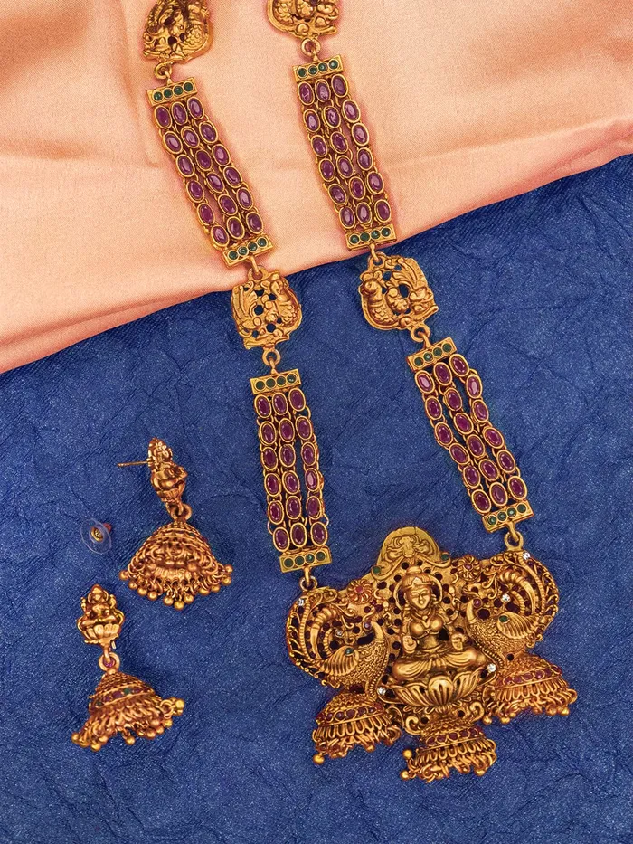 Yellow Chimes Yellow Chimes Jewellery Set for Women Gold Plated Traditional Temple Jewellery Set Antique Necklace Set with Earrings for Women and Girls Earrings