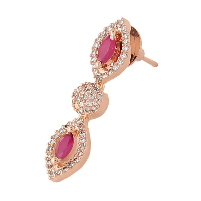 Yellow Chimes Yellow Chimes Jewellery Set for Womens Rosegold Plated ADAmerican Diamond Studded Pink Crystal Necklace Set with Earrings for Women and Girls Earrings