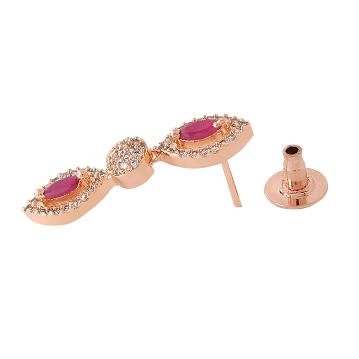 Yellow Chimes Yellow Chimes Jewellery Set for Womens Rosegold Plated ADAmerican Diamond Studded Pink Crystal Necklace Set with Earrings for Women and Girls Earrings