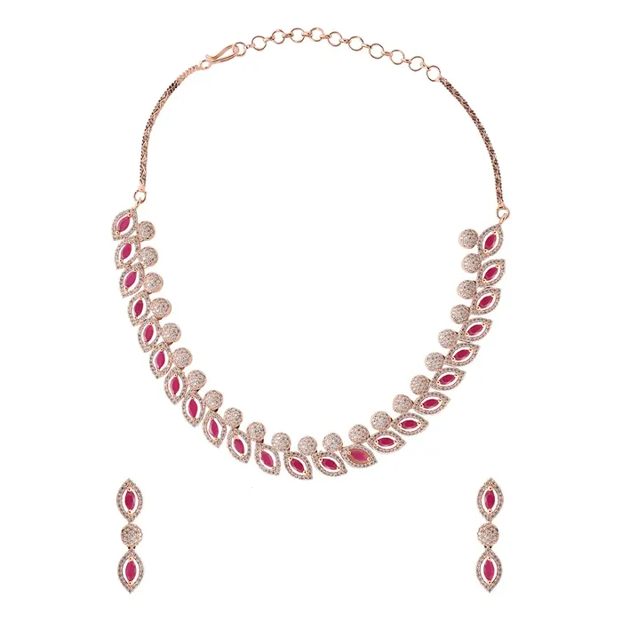 Yellow Chimes Yellow Chimes Jewellery Set for Womens Rosegold Plated ADAmerican Diamond Studded Pink Crystal Necklace Set with Earrings for Women and Girls Earrings