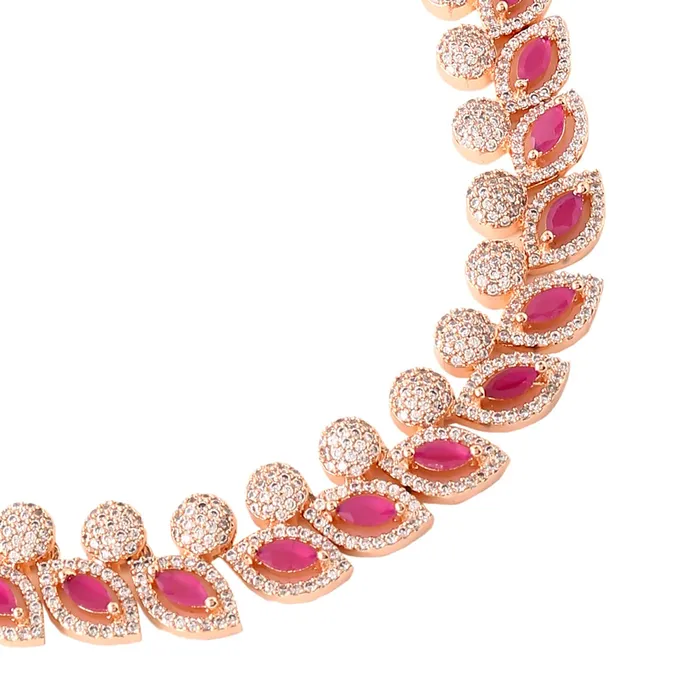 Yellow Chimes Yellow Chimes Jewellery Set for Womens Rosegold Plated ADAmerican Diamond Studded Pink Crystal Necklace Set with Earrings for Women and Girls Earrings