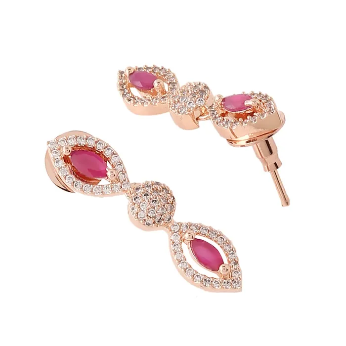Yellow Chimes Yellow Chimes Jewellery Set for Womens Rosegold Plated ADAmerican Diamond Studded Pink Crystal Necklace Set with Earrings for Women and Girls Earrings