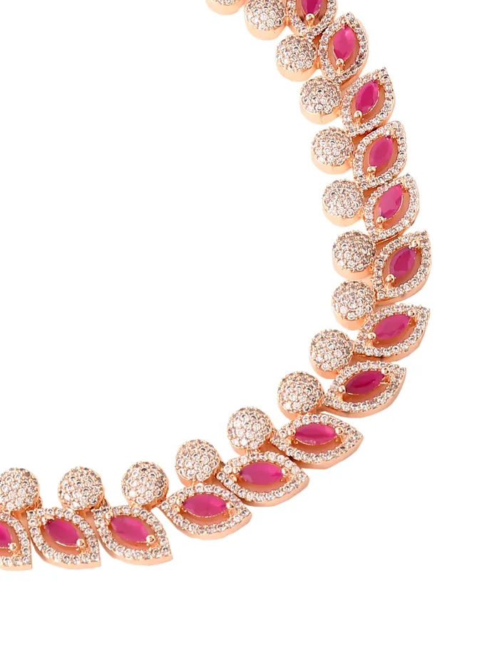 Yellow Chimes Yellow Chimes Jewellery Set for Womens Rosegold Plated ADAmerican Diamond Studded Pink Crystal Necklace Set with Earrings for Women and Girls Earrings
