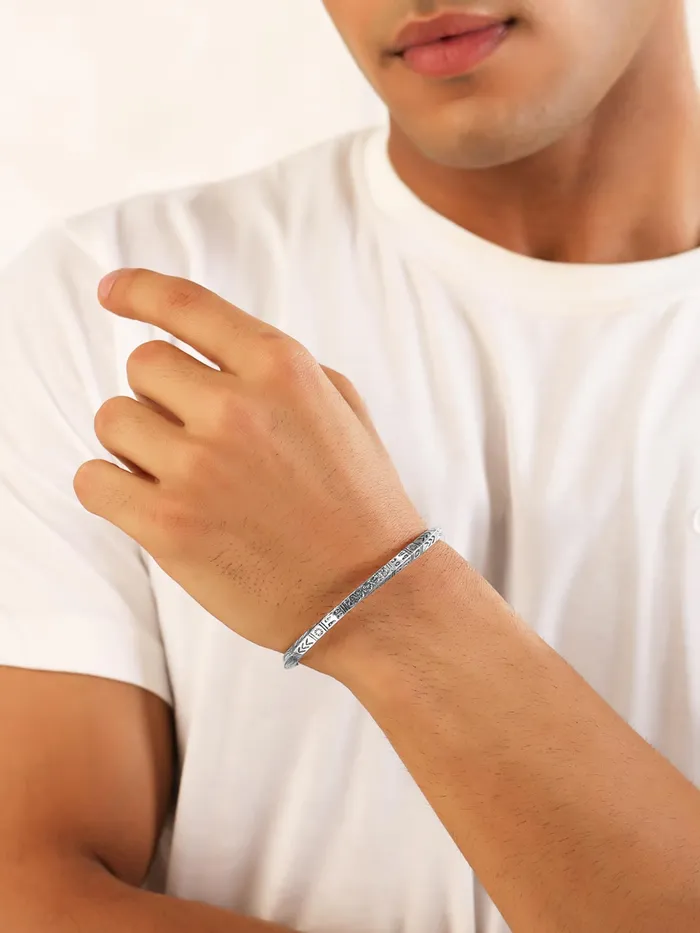 Yellow Chimes Yellow Chimes Kada Bracelets for Men Fashion Silver Cuff Twisted Design One Size Silver Necklaces