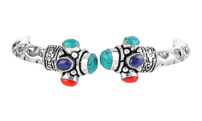 Yellow Chimes Yellow Chimes Latest Trendy Silver Bangle Kada by Yellow Chimes Kadaa for Women Oxidized Silver Multicolor YCTJBRTRIBLMC Necklaces