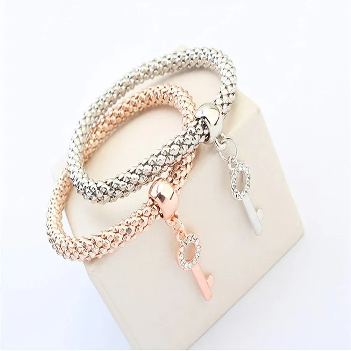 Yellow Chimes Yellow Chimes Lock and Key Charm Set of 3 Bracelets For Women And Girls Earrings