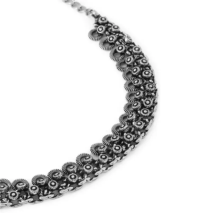 Yellow Chimes Yellow Chimes Oxidised Necklace Set For Women And Girls German Silver Oxidised Designed Ethnic Jewellery Choker Necklace Set For Women And Girls Earrings