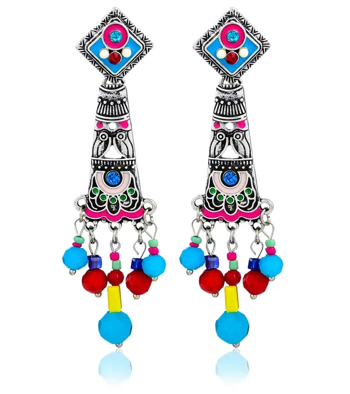 Yellow Chimes Yellow Chimes Oxidised Silver Multicolor Enameled Drop Earrings for Women Girls Rings Yellow Chimes Yellow Chimes Oxidised Silver Multicolor Enameled Drop Earrings for Women Girls Rings