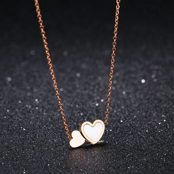 Yellow Chimes Yellow Chimes Pearl Oyster Dual Heart Rose Gold Stainless Steel Never Fading Heart Pendant for Women Girls Necklaces
