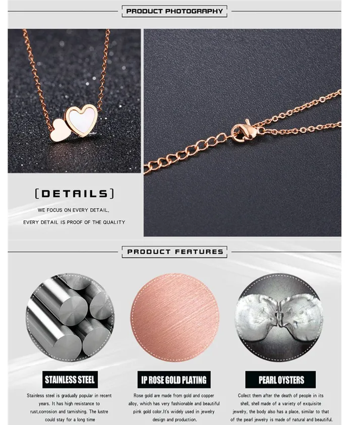 Yellow Chimes Yellow Chimes Pearl Oyster Dual Heart Rose Gold Stainless Steel Never Fading Heart Pendant for Women Girls Necklaces