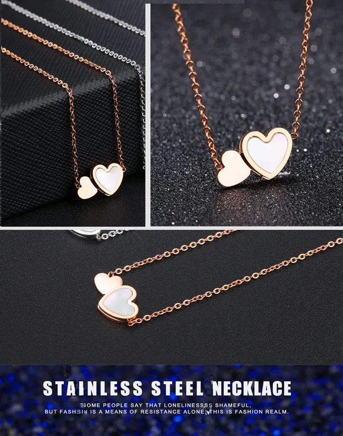 Yellow Chimes Yellow Chimes Pearl Oyster Dual Heart Rose Gold Stainless Steel Never Fading Heart Pendant for Women Girls Necklaces