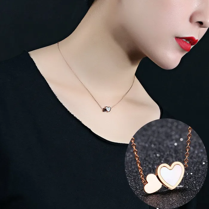 Yellow Chimes Yellow Chimes Pearl Oyster Dual Heart Rose Gold Stainless Steel Never Fading Heart Pendant for Women Girls Necklaces