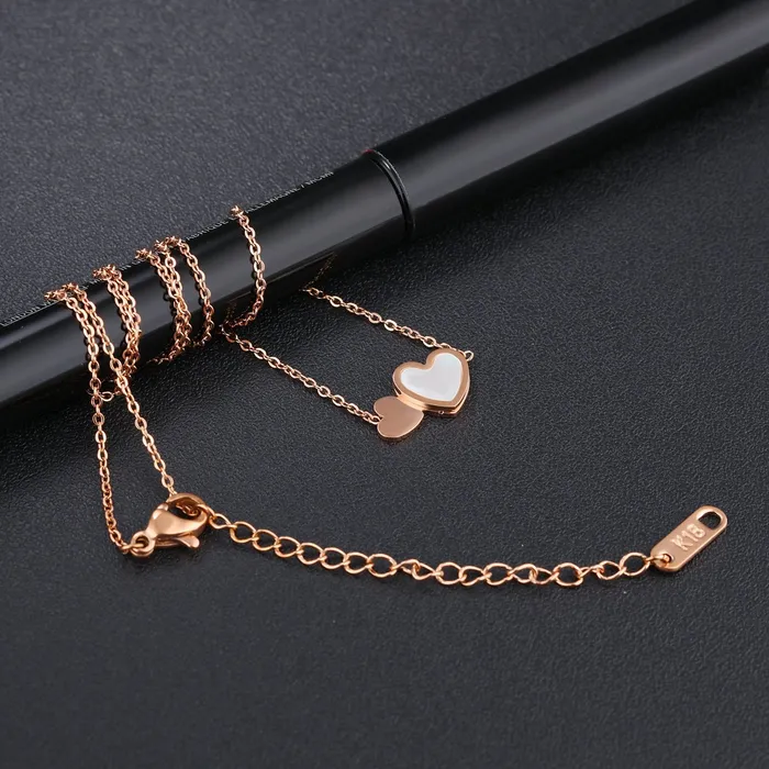 Yellow Chimes Yellow Chimes Pearl Oyster Dual Heart Rose Gold Stainless Steel Never Fading Heart Pendant for Women Girls Necklaces
