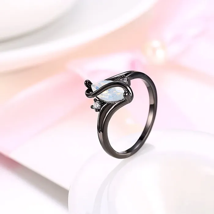 Yellow Chimes Yellow Chimes Rings for Women Olivia Man Made Opal Invisible Setting Trendy Crystal white smooth Finished Black Colored Ring for Women Girls Necklaces