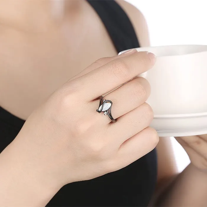 Yellow Chimes Yellow Chimes Rings for Women Olivia Man Made Opal Invisible Setting Trendy Crystal white smooth Finished Black Colored Ring for Women Girls Necklaces