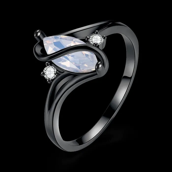 Yellow Chimes Yellow Chimes Rings for Women Olivia Man Made Opal Invisible Setting Trendy Crystal white smooth Finished Black Colored Ring for Women Girls Necklaces