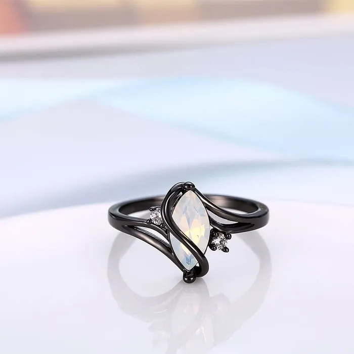 Yellow Chimes Yellow Chimes Rings for Women Olivia Man Made Opal Invisible Setting Trendy Crystal white smooth Finished Black Colored Ring for Women Girls Necklaces