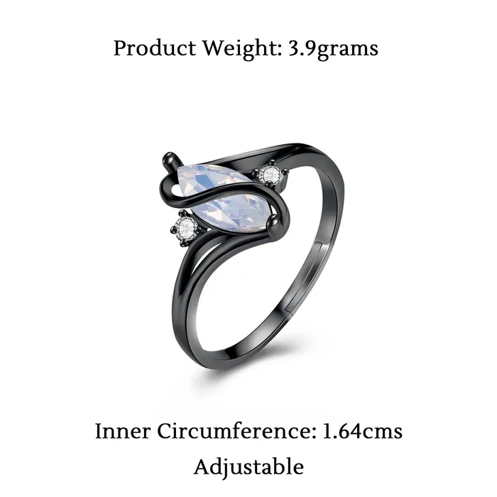 Yellow Chimes Yellow Chimes Rings for Women Olivia Man Made Opal Invisible Setting Trendy Crystal white smooth Finished Black Colored Ring for Women Girls Necklaces