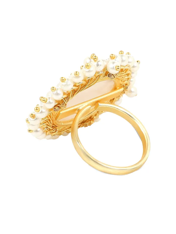 Yellow Chimes Yellow Chimes Rings for Women Traditional Pearl Ring Classic Style Gold Plated Stone Cocktail Rings for Women and Girls Necklaces