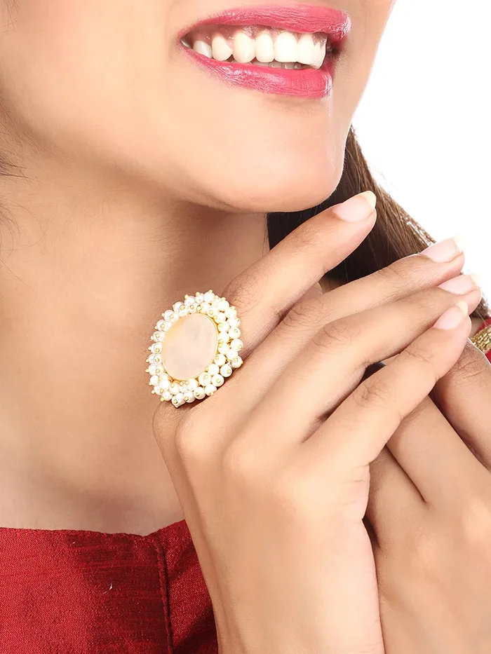 Yellow Chimes Yellow Chimes Rings for Women Traditional Pearl Ring Classic Style Gold Plated Stone Cocktail Rings for Women and Girls Necklaces