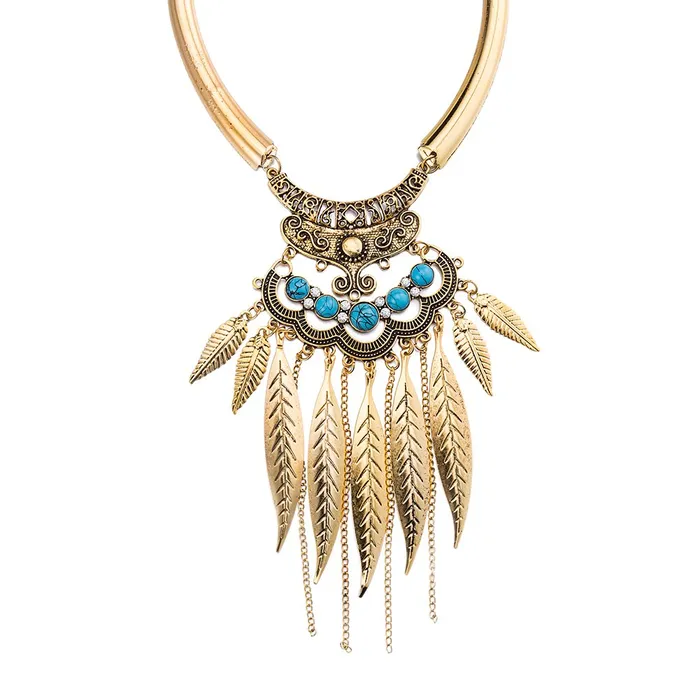 Yellow Chimes Yellow Chimes Trendy Collection Designer Tassel Leaves Blue Necklace for Women Girls Earrings