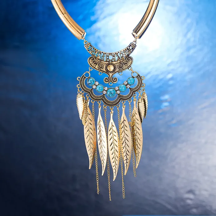 Yellow Chimes Yellow Chimes Trendy Collection Designer Tassel Leaves Blue Necklace for Women Girls Earrings
