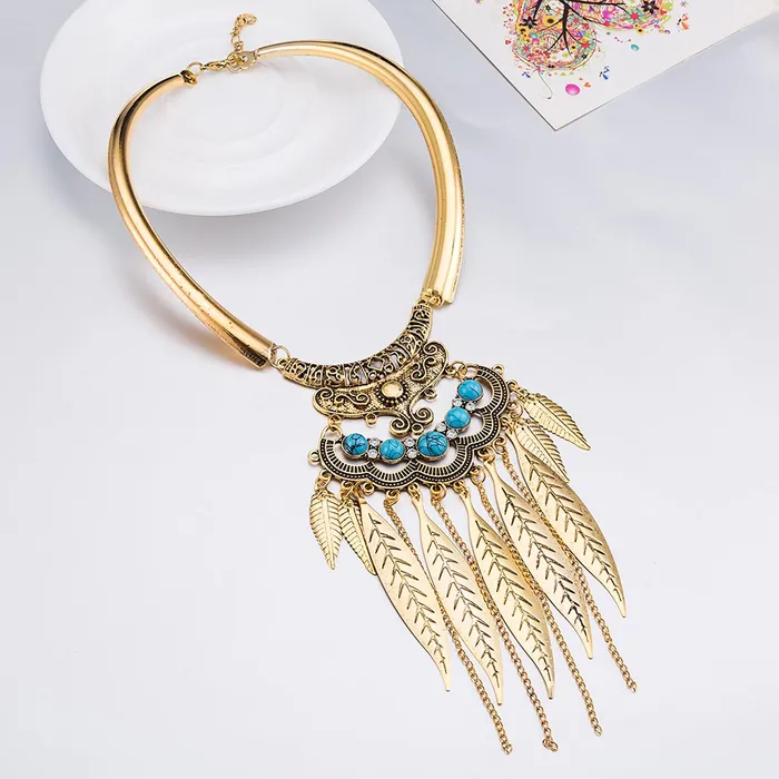 Yellow Chimes Yellow Chimes Trendy Collection Designer Tassel Leaves Blue Necklace for Women Girls Earrings