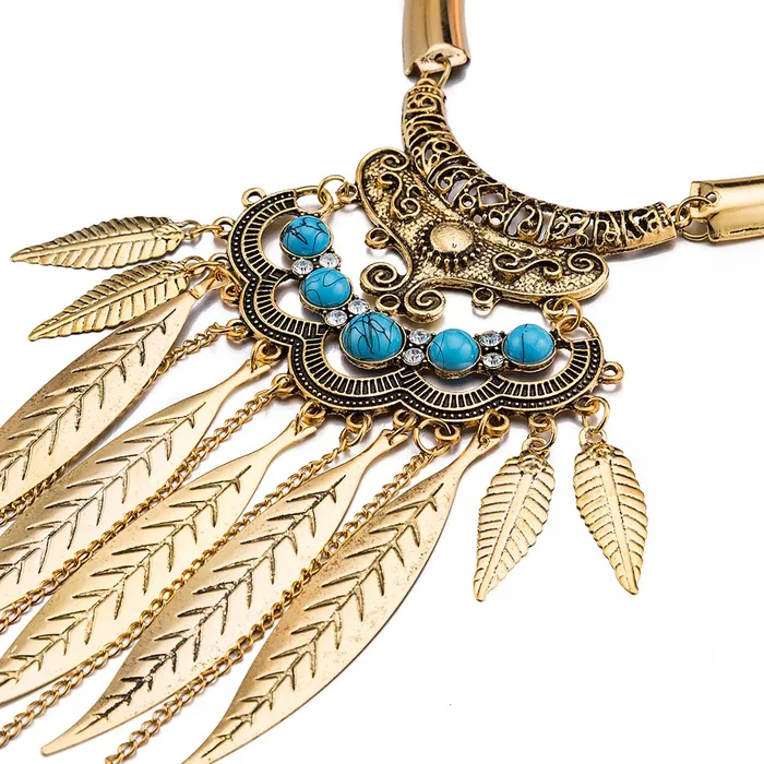 Yellow Chimes Yellow Chimes Trendy Collection Designer Tassel Leaves Blue Necklace for Women Girls Earrings