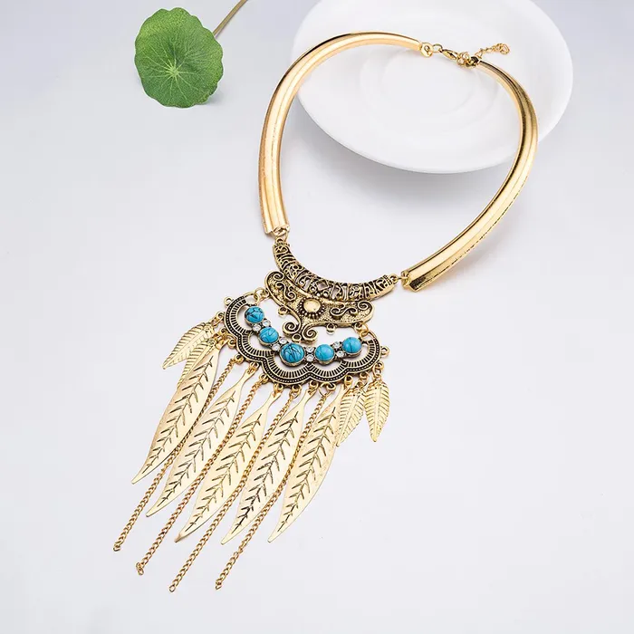Yellow Chimes Yellow Chimes Trendy Collection Designer Tassel Leaves Blue Necklace for Women Girls Earrings