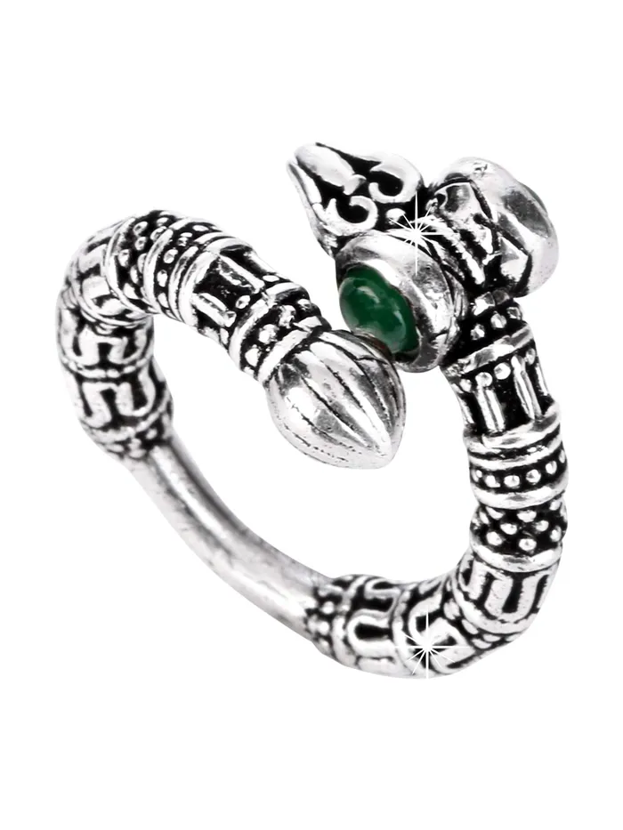 Yellow Chimes Yellow Chimes Unisex Trishul Damru Silver Oxidized Traditional Adjustable Ring for Women and Men Earrings