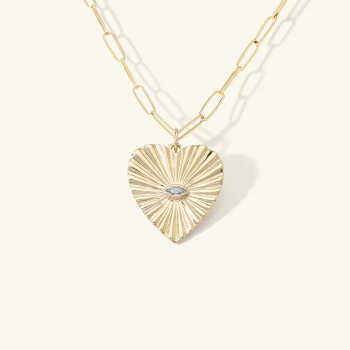 zahava Charm Necklaces Diamond Sunbeam Heart Charm