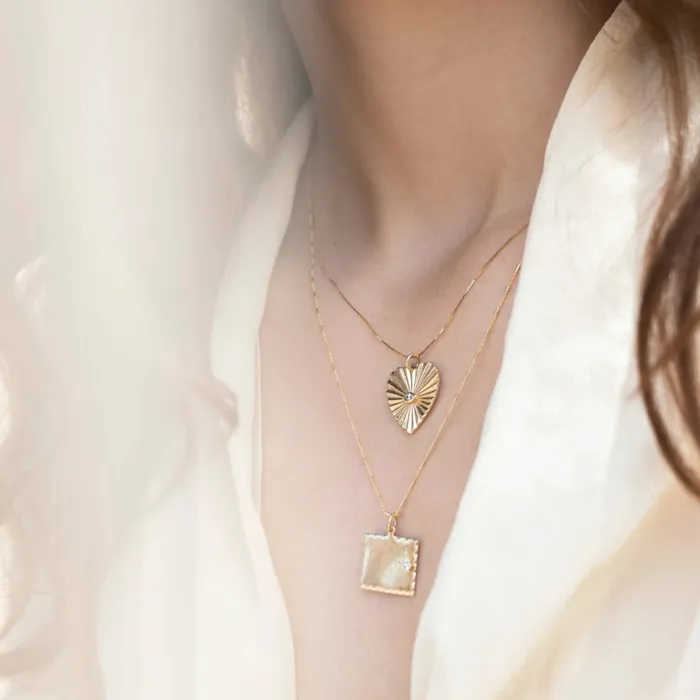 zahava Charm Necklaces Diamond Sunbeam Heart Charm