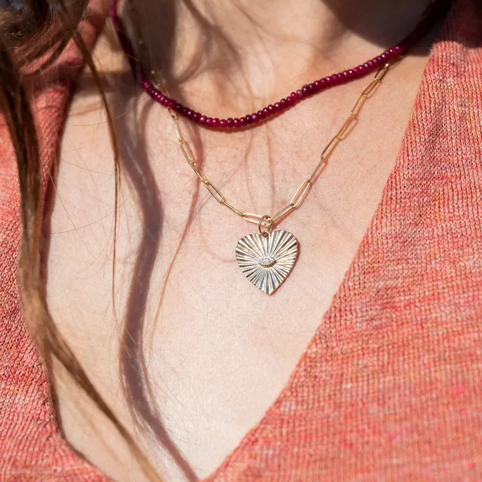 zahava Charm Necklaces Diamond Sunbeam Heart Charm