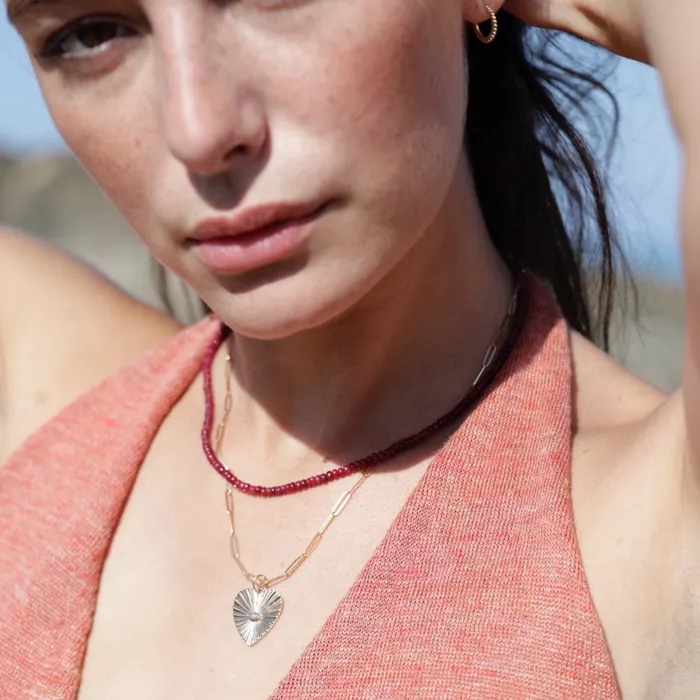 zahava Charm Necklaces Diamond Sunbeam Heart Charm