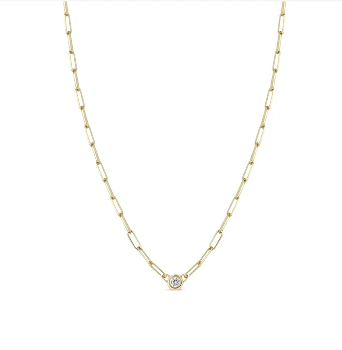 Zo Chicco 14K GOLD SMALL MIXED PAPERCLIP CHAIN WITH FLOATING DIAMOND Necklaces