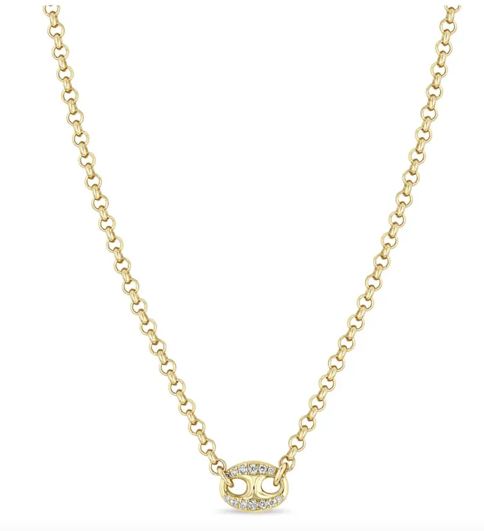 Zo Chicco Necklaces 14K LARGE PAV DIAMOND MARINER LINK ROLO CHAIN NECKLACE Zo Chicco Necklaces 14K LARGE PAV DIAMOND MARINER LINK ROLO CHAIN NECKLACE