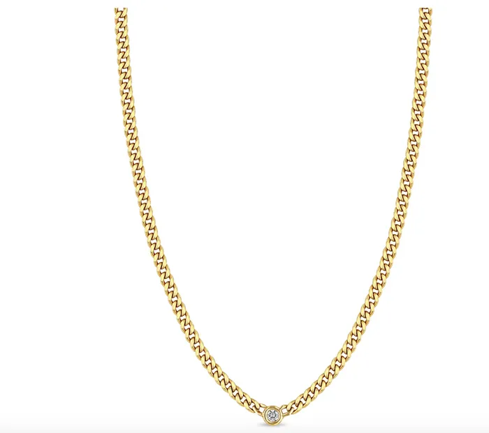 Zo Chicco Necklaces 14K SMALL CURB CHAIN NECKLACE WITH FLOATING DIAMOND